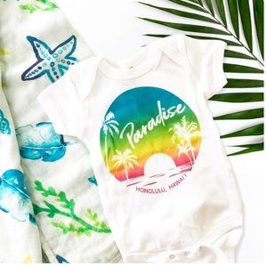 Tony & Mei “Paradise Found, Sunset” Onesie NWOT